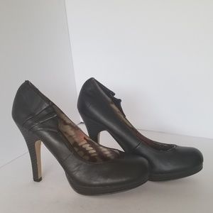 Black leather high heel